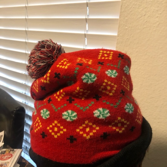 Naughty or Nice Reverse Sequin Smiley Emoji Holiday Beanie Pom Pom Hat One Size - Picture 8 of 16